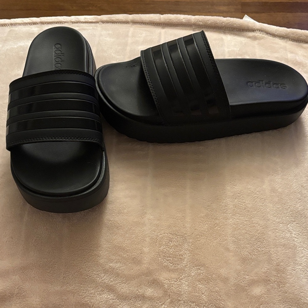 Adidas Black Platform Slides
